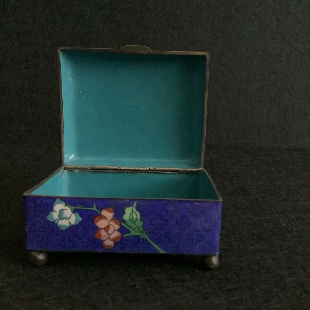 Antique Chinese blue & green cloisonné box.